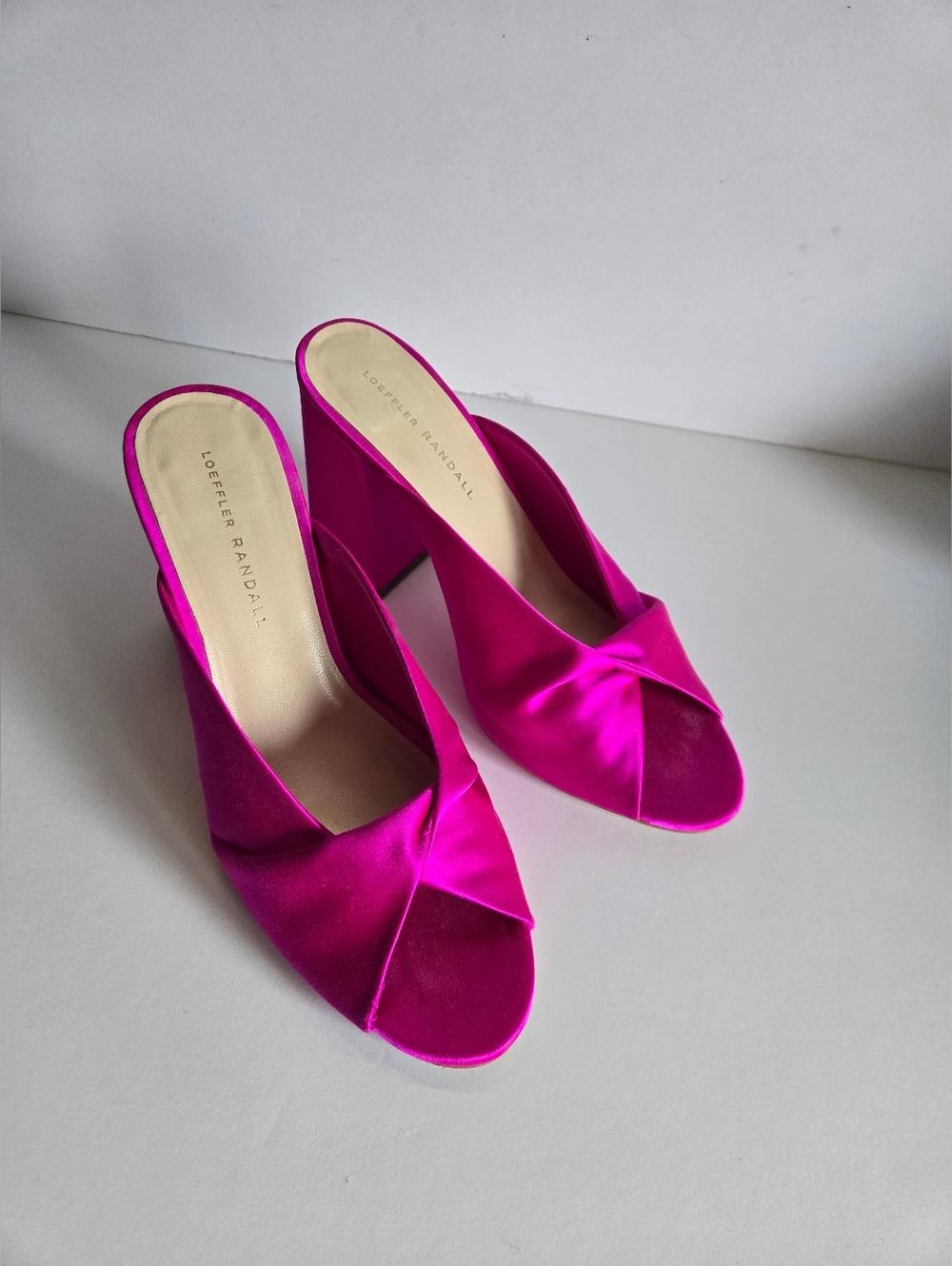 Loeffler Randall Hot Pink Satin Knotted Open-Toe Mule Heels